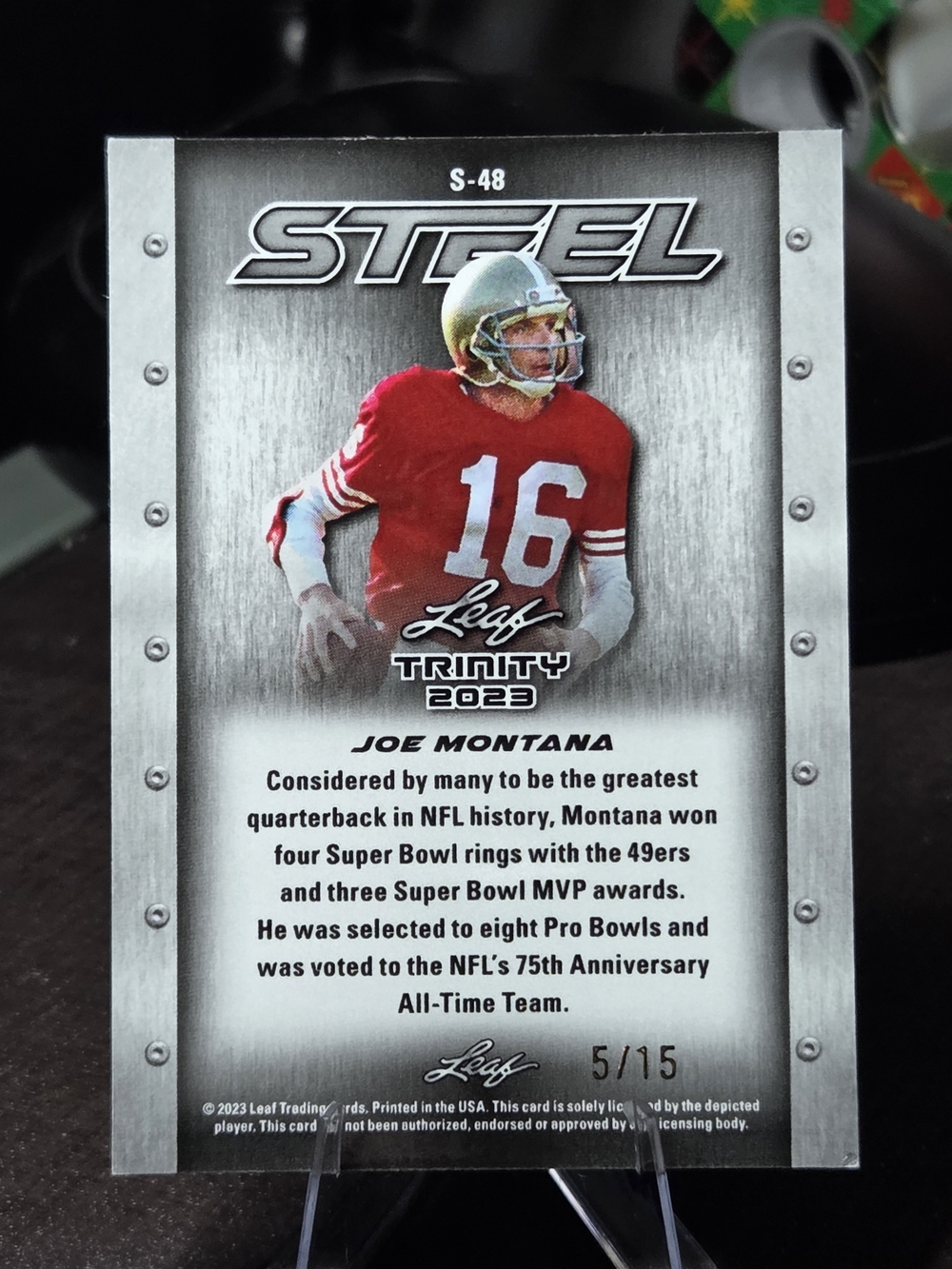 Trinity 2023 Steel Joe Montana Football Card - Red Number 5/15